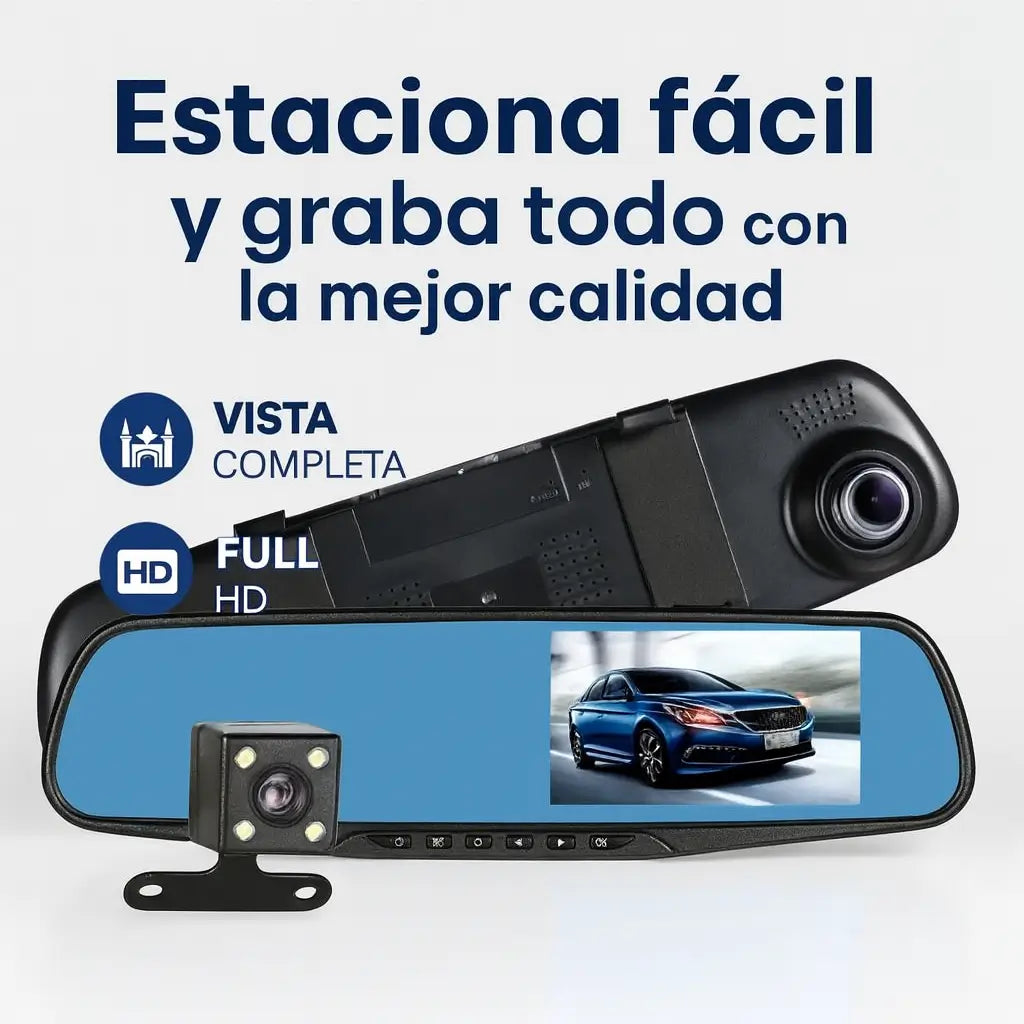 Retrovisor inteligente 4K: Te da vista total, al frente y atrás.