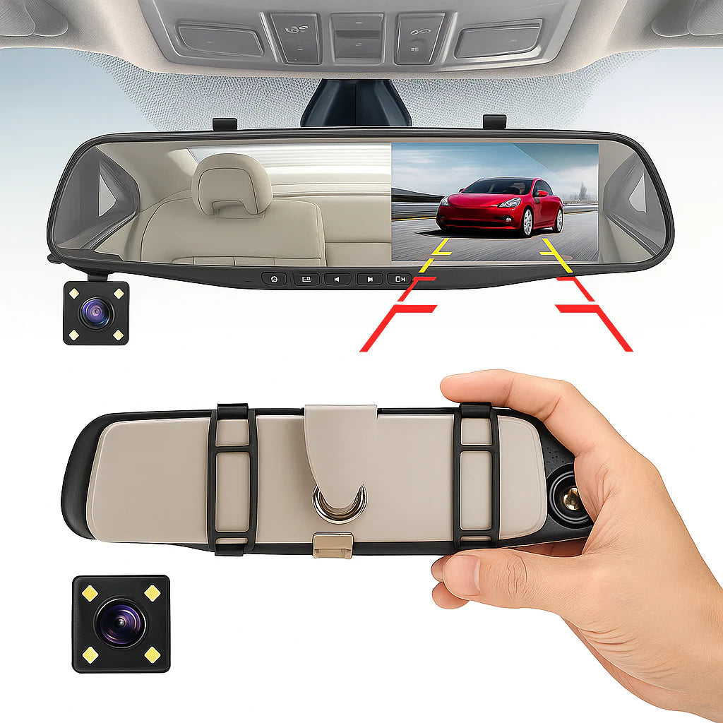 Retrovisor inteligente 4K: Te da vista total, al frente y atrás.