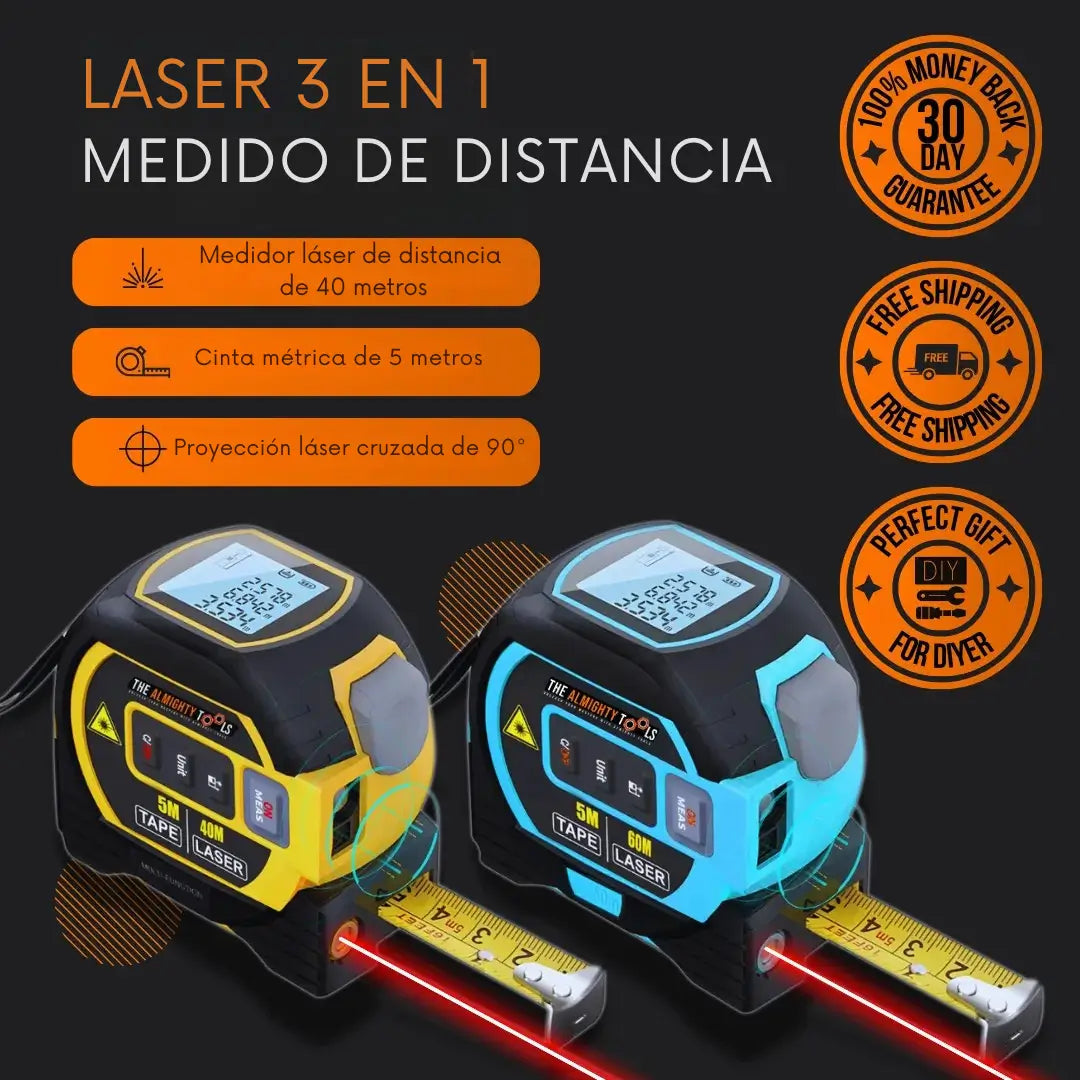 Metro láser 3‑en‑1: con precisión profesional al alcance de tu mano.