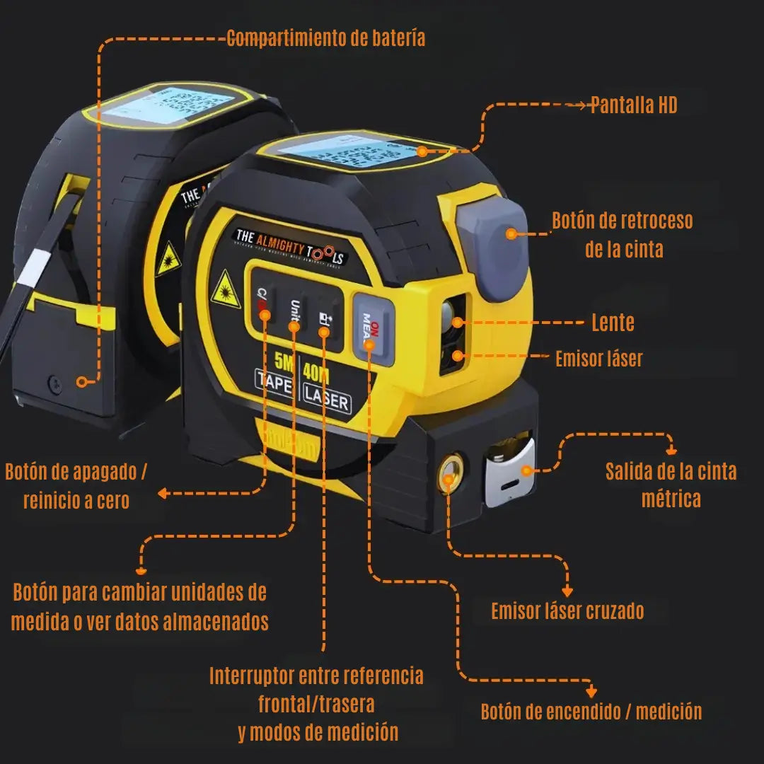 Metro láser 3‑en‑1: con precisión profesional al alcance de tu mano.